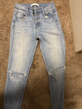 Kancan Light Blue High-Waist Distressed Women's Jeans